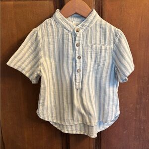 Rylee + Cru Light Blue and Cream Striped Button-Front Kids Shirt